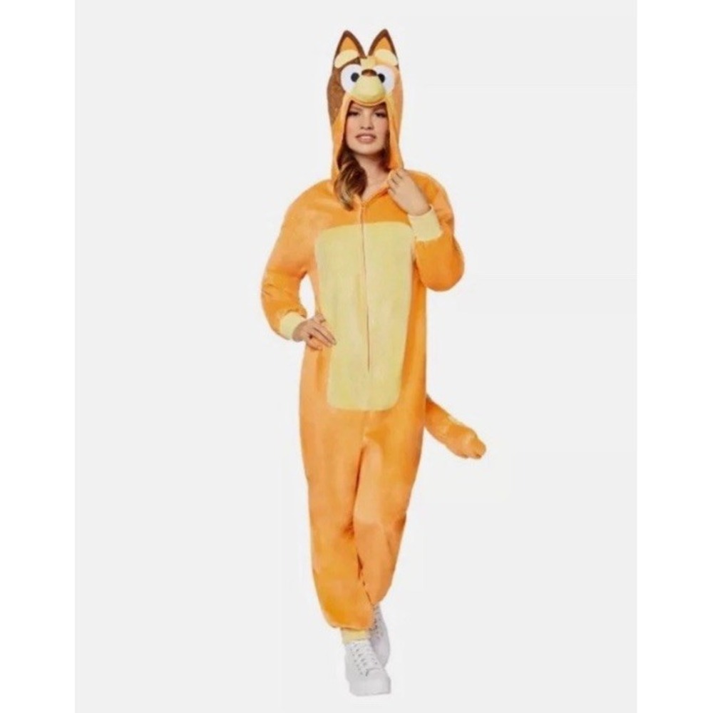 Spirit Halloween Chilli Orange Adult Hooded Plush Jumpsuit Costume w/ Tail L/XL